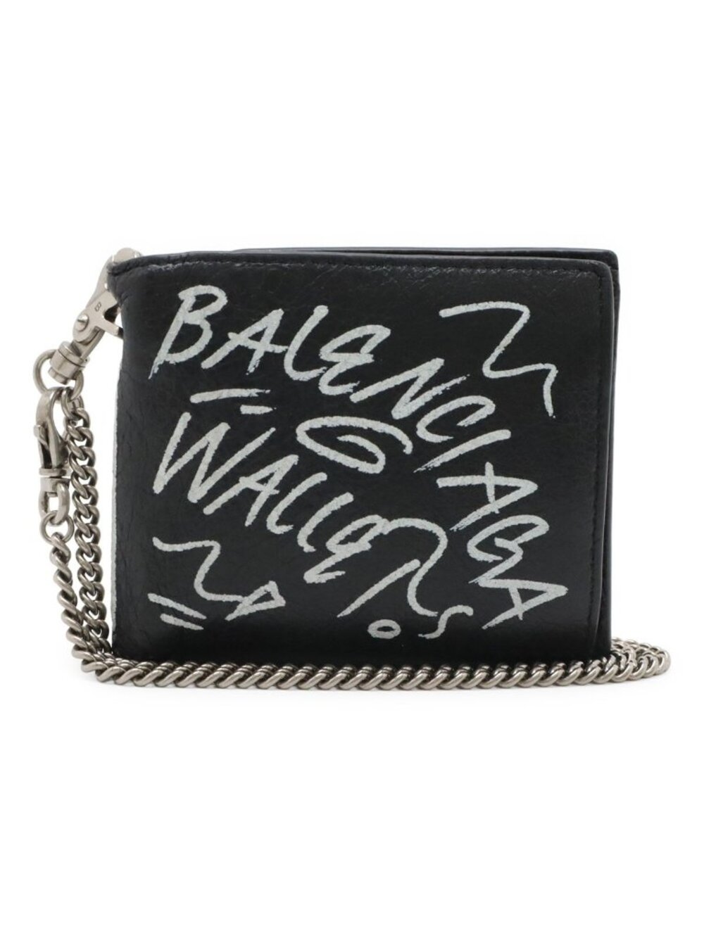 Balenciaga Graffiti Explorer Square Coin Chain Wallet Bifold Leather Black